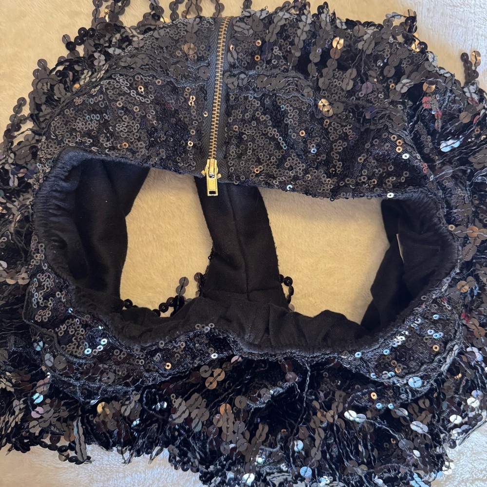Black Sequin Fringe Shorts - Picture 3 of 5